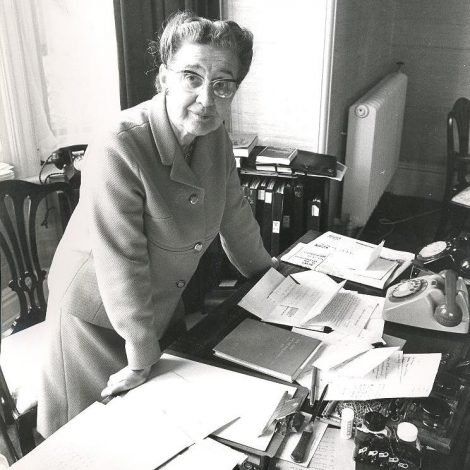 Beryl Paston Brown at her desk