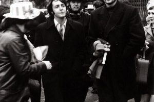 Paul McCartney and Ivan Vaughan going to the FA Cup Final 1968